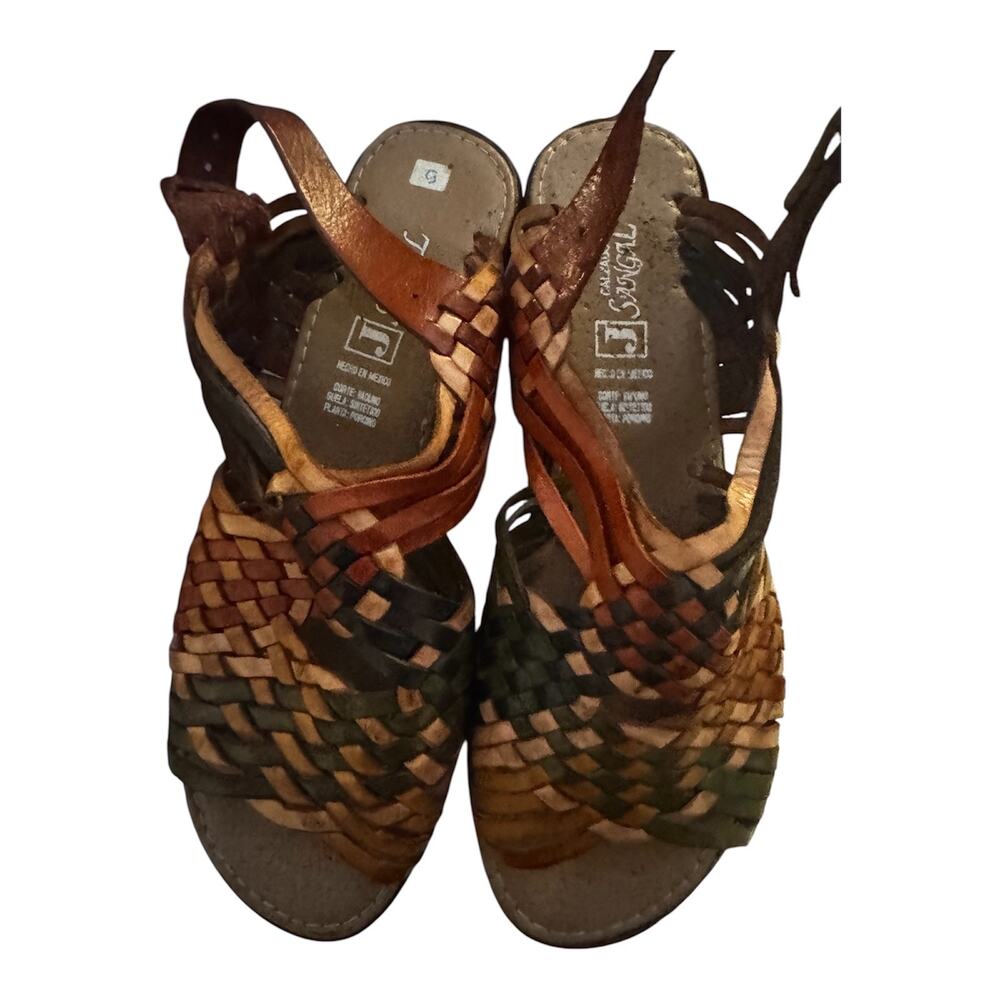 Mexican Woven Leather Huarache Sandals Women’s Size 6 Multicolor Boho